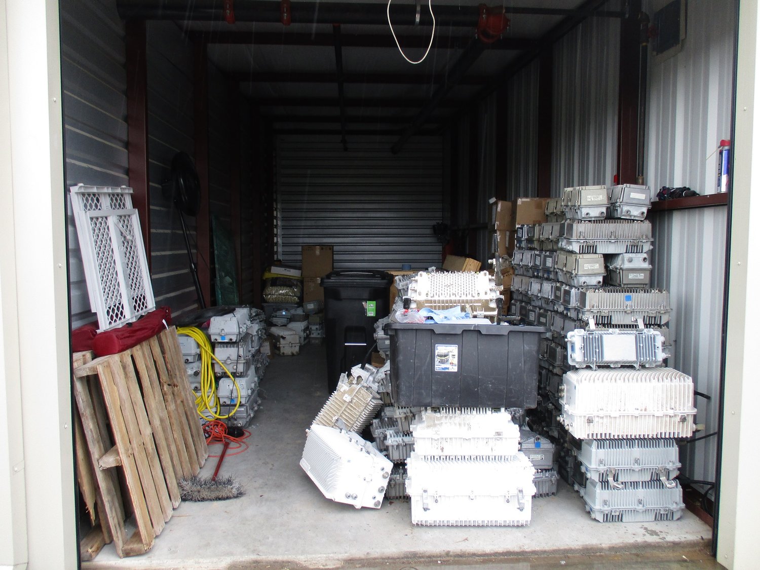 Upon executing a search warrant on July 9, deputies found this storage unit stacked with hundreds of thousands of dollars worth of internet nodes.
